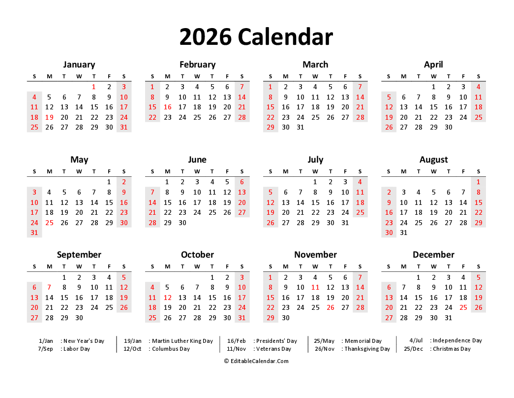  Foto zu Free Printable Calendar 2026 (Word, PDF, Excel) 
