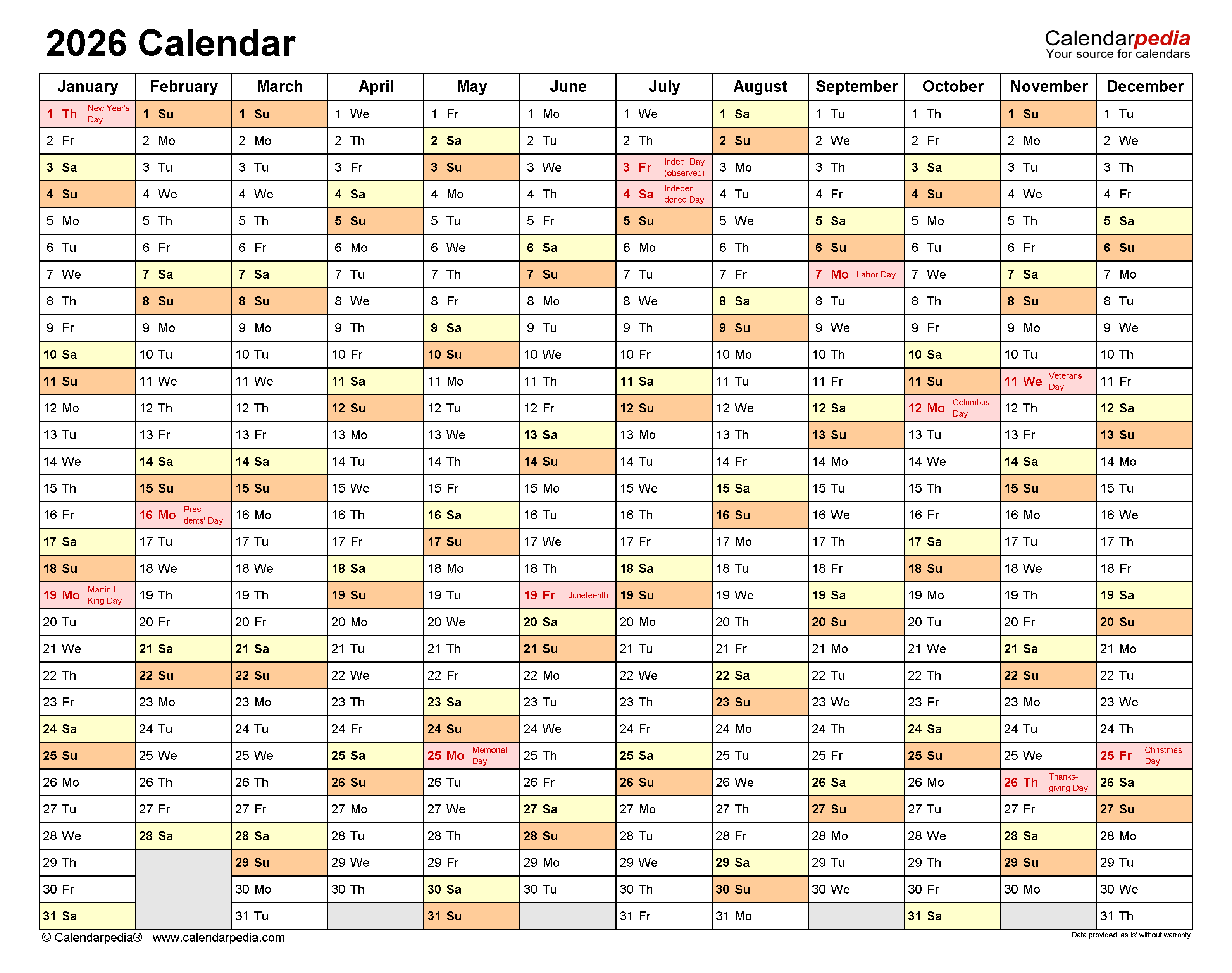  2026 Calendar - Free Printable PDF Templates 