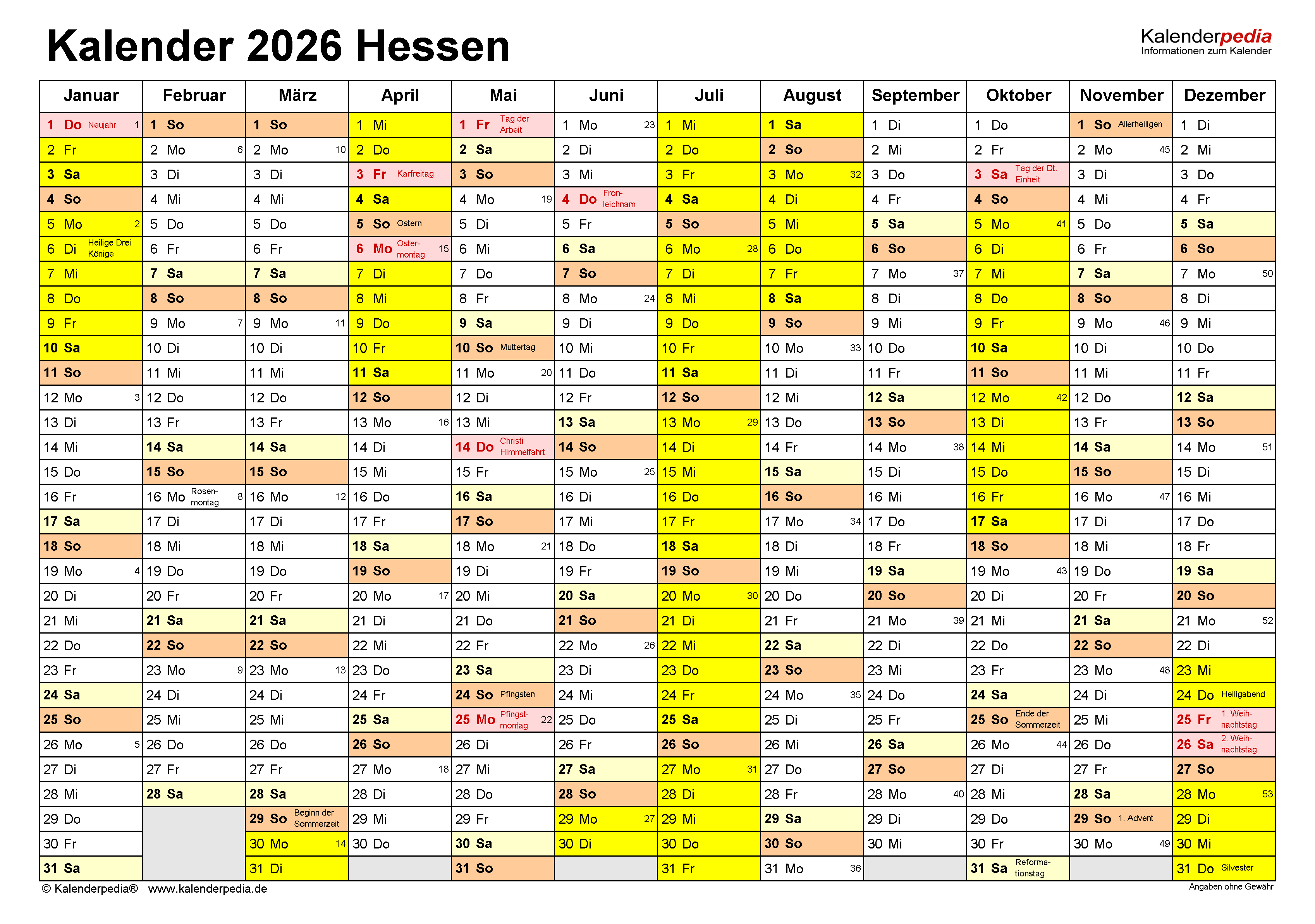  Foto zu Kalender 2026 Hessen: Ferien, Feiertage, Excel-Vorlagen 