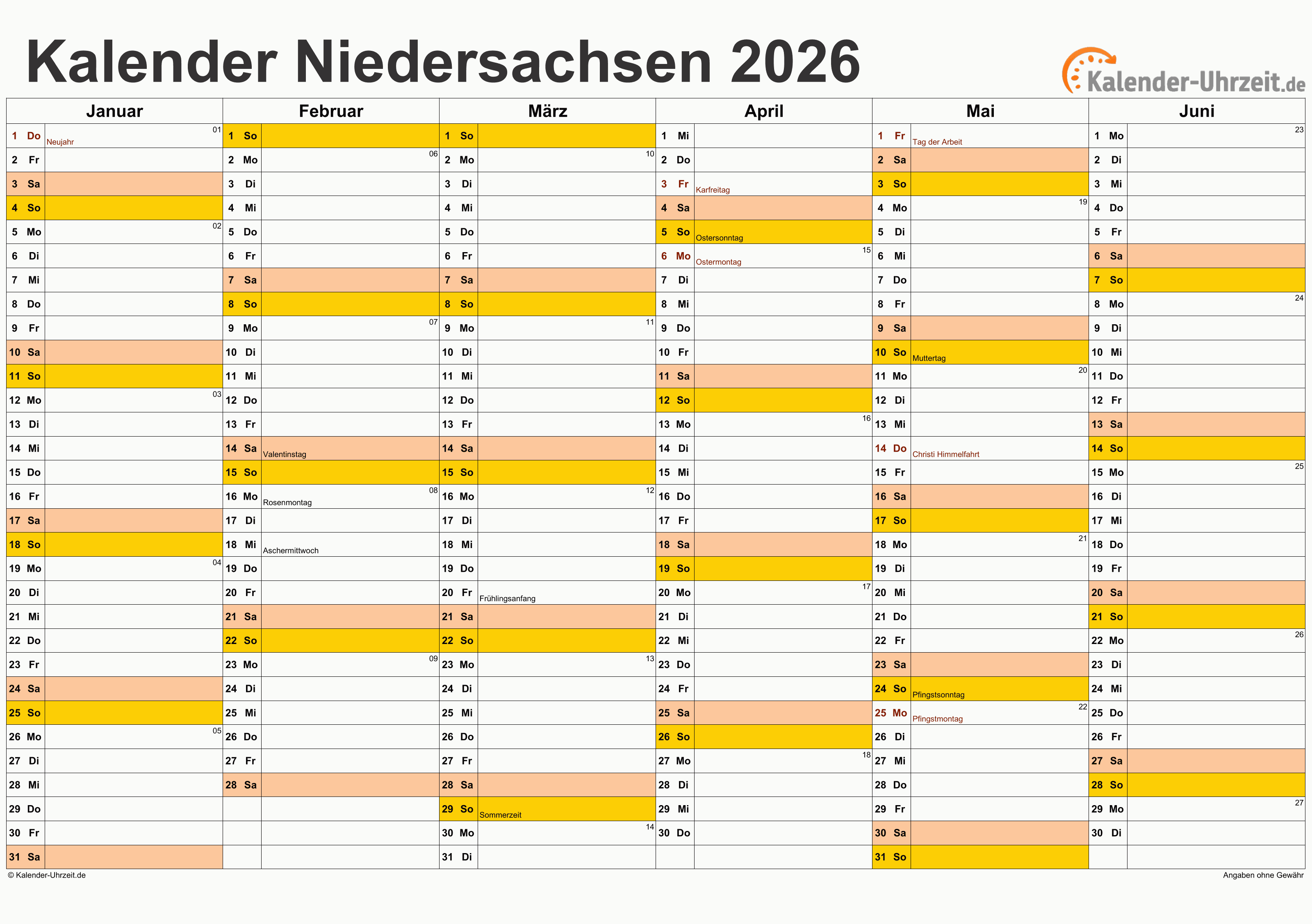  Feiertage 2026 Niedersachsen + Kalender Bildidee 