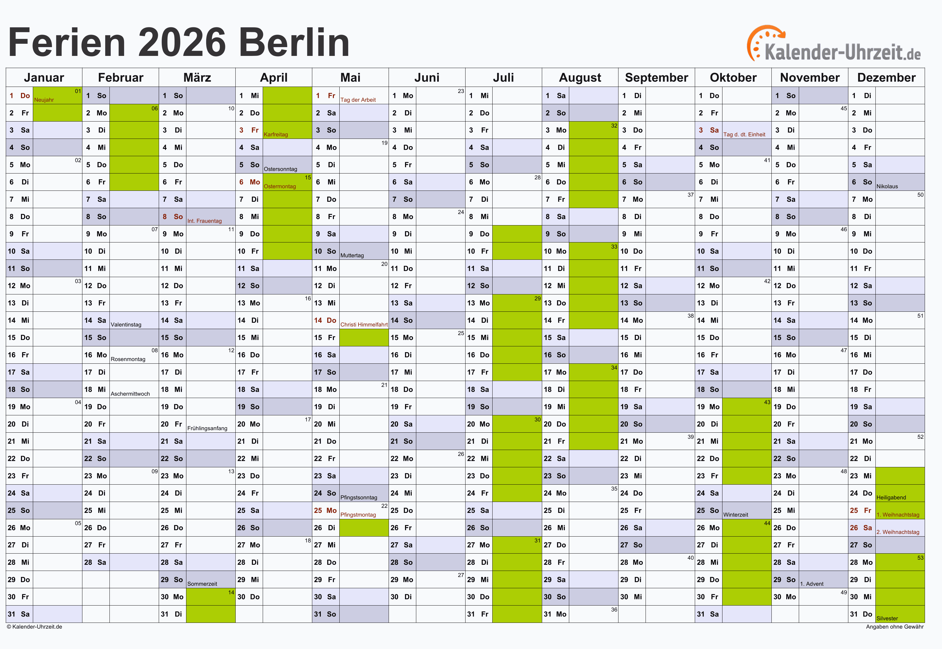  Foto zu Ferien Berlin 2026 - Ferienkalender zum Ausdrucken 